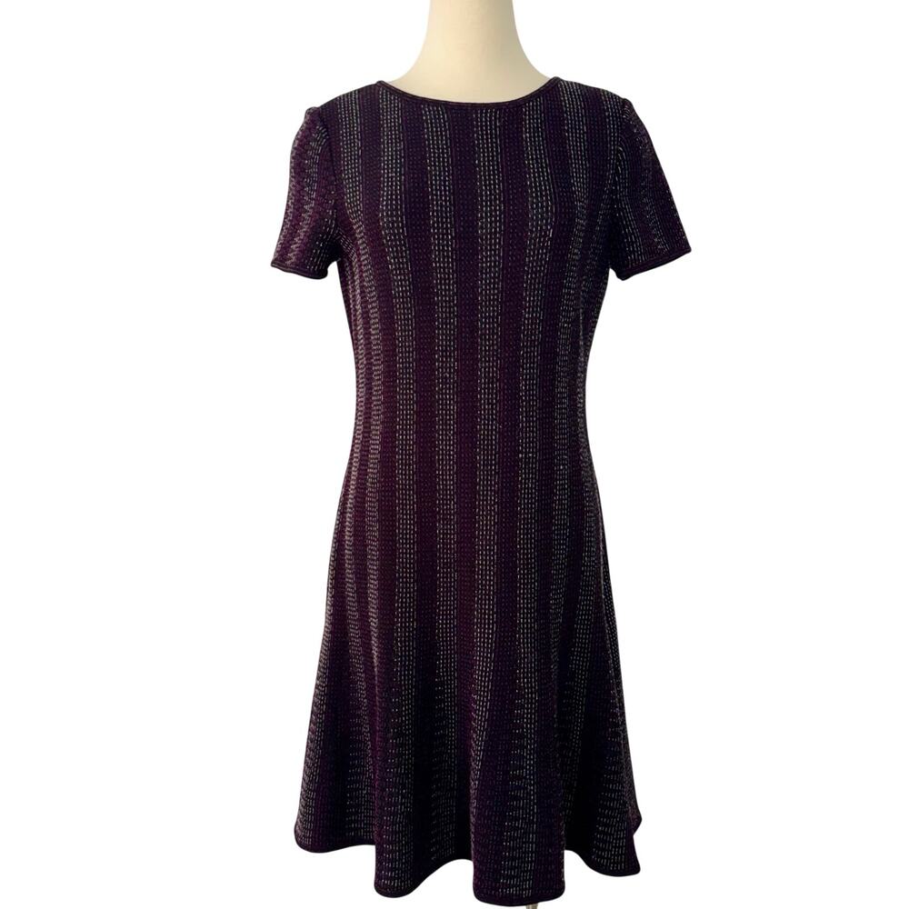 St. John Short-Sleeve Fit and Flare Dress Knee-Length Ottoman Stretch Plum 10